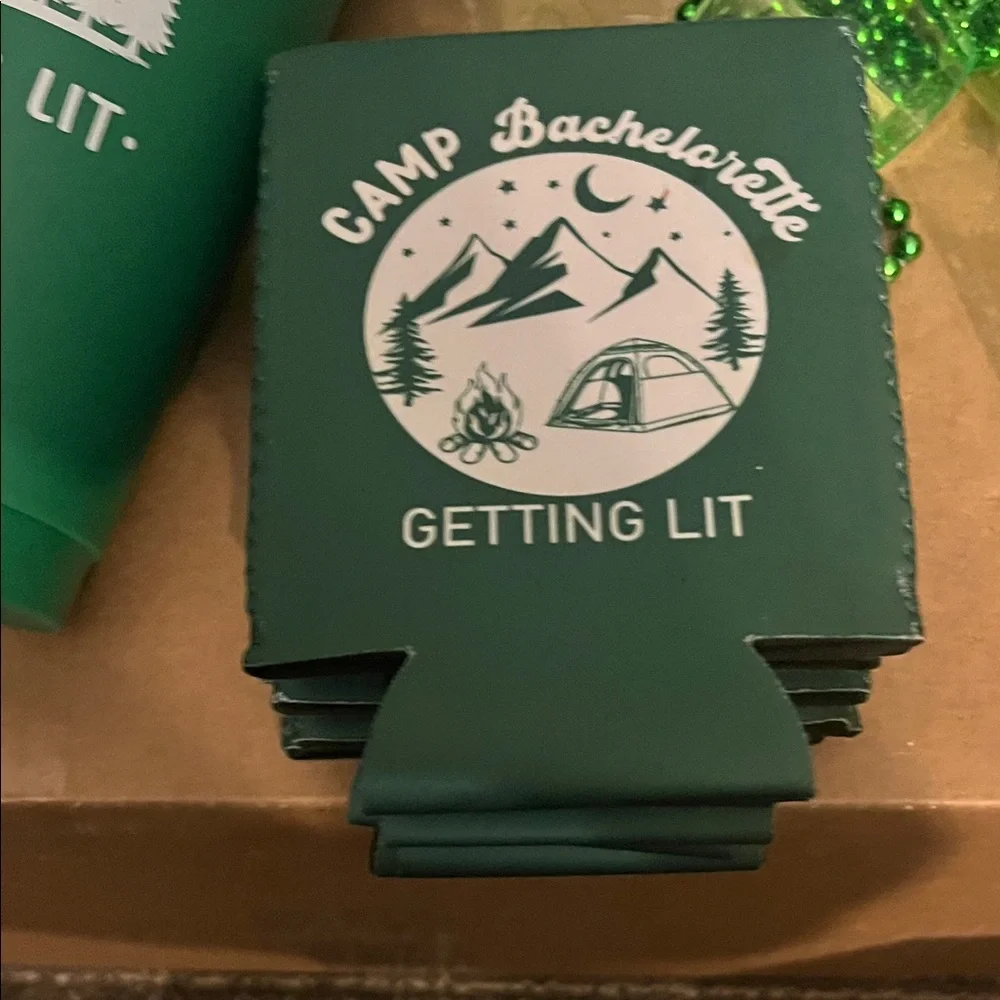 Camp Bachelorette Getting Lit Green Party Cups & Koozies Set
